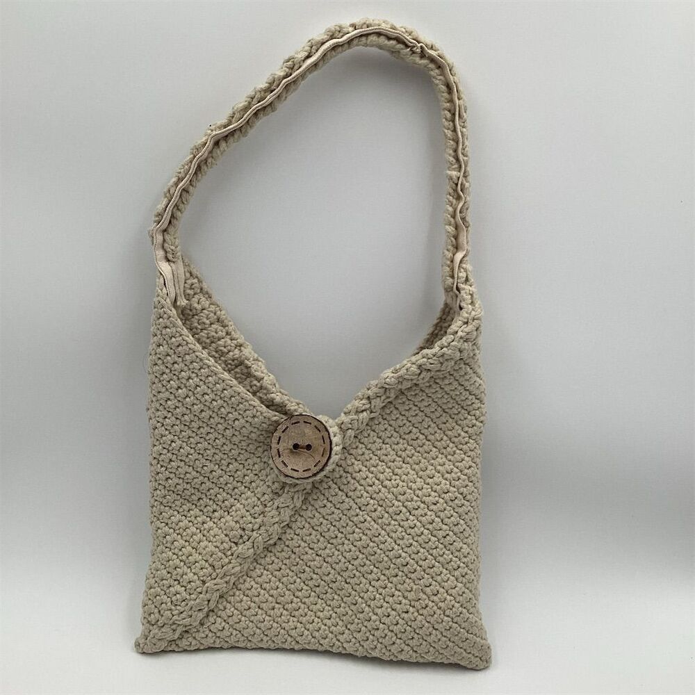 Unbranded Handmade Beige Crocheted Shoulder Bag‎ Medium Boho Casual